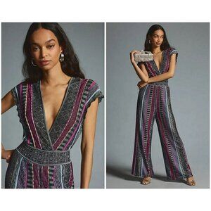 💕ANTHROPOLOGIE💕 Cecilia Prado Striped Deep-V Wide leg Jumpsuit XS NWT
